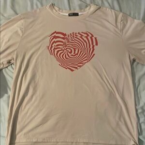 ROMWE Cream Polo Tee with Red Spiral Heart